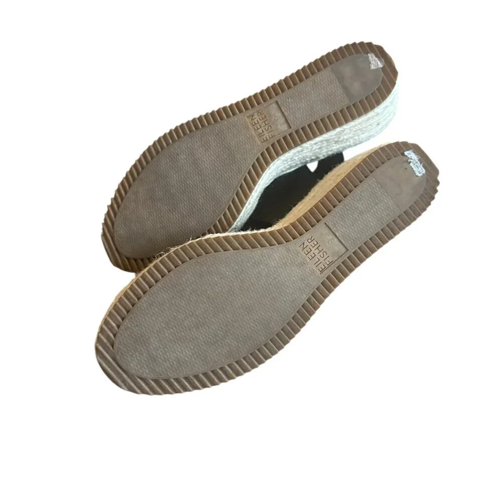 Eileen Fisher Weslia Black Wedge Sandals Espadrille Ankle Strap Size 9 Women's